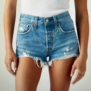 Levi's Blue Jean Shorts Crop Tie Front